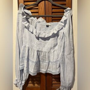 American Eagle Outfitters Light Blue Ruffled Blouse